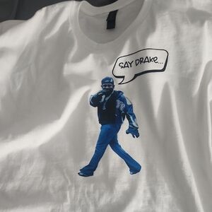 White Graphic T-Shirt with Blue Accents